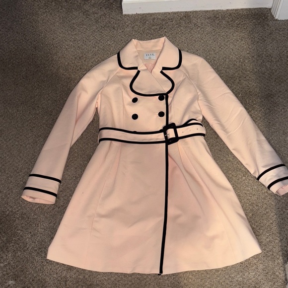 Elle Pink Double-Breasted Coat with Black Trim - Picture 13 of 17